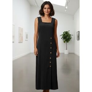 MSAS Maxi Dress Womens Sz Medium Black Ribbed Button Front Sleeveless‎ Boho Chic